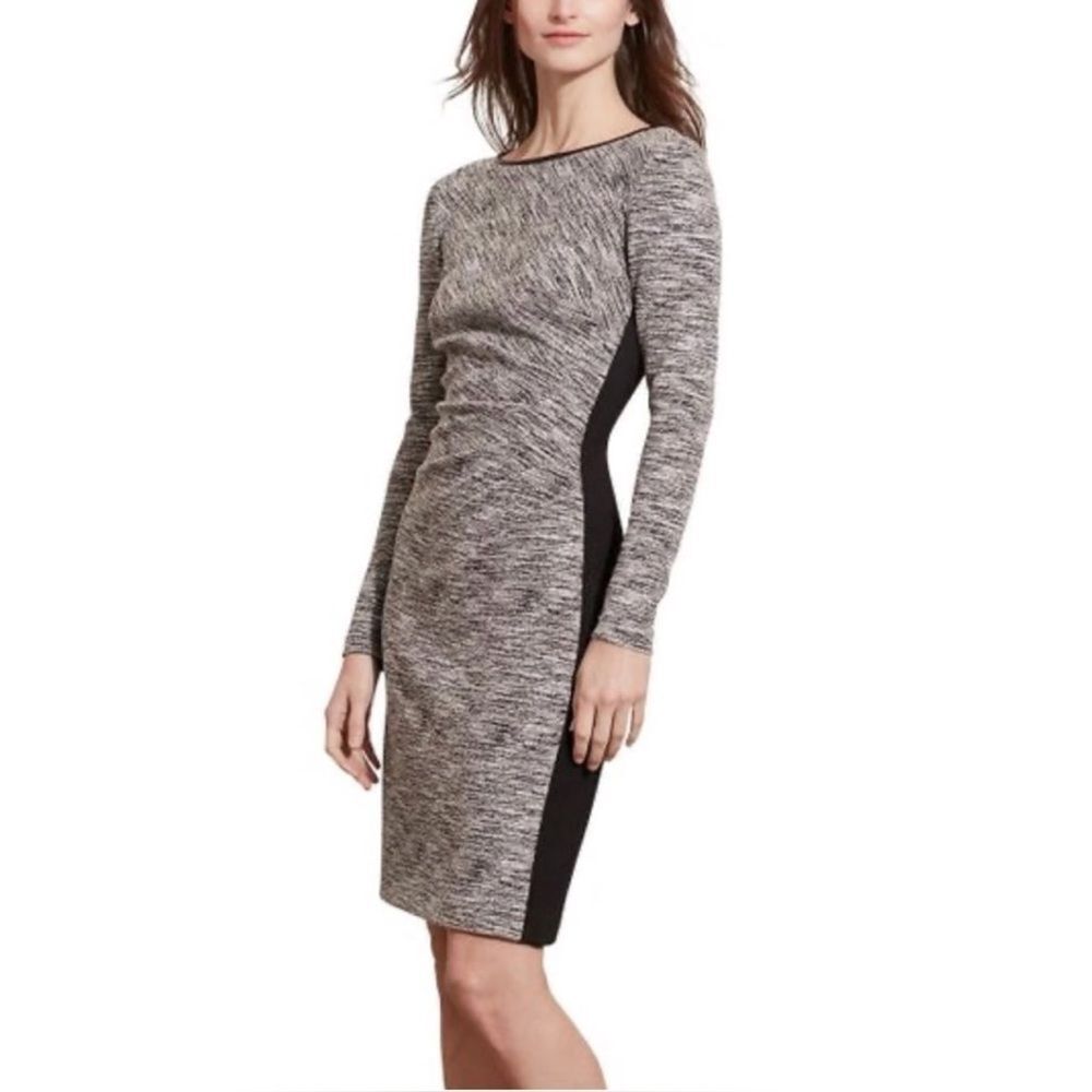 Lauren Ralph Lauren Dress Marled Knit Two Toned Sheath Dress Sz 0 Long Sleeve